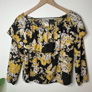 Aritzia Top Flirty Floral Yellow/Black/White - Small
